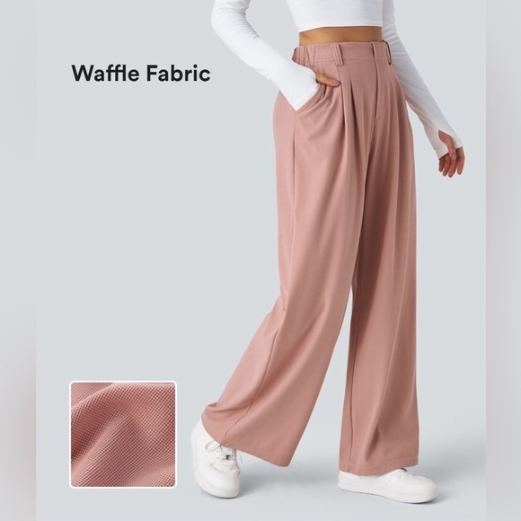 Halara High Waisted Plicated Side Pocket Wide Leg Waffle Work Pants - Picture 2 of 4